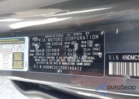 2016 Kia Sedona Ex from USA, damaged, VIN KNDMC5C13G6140612